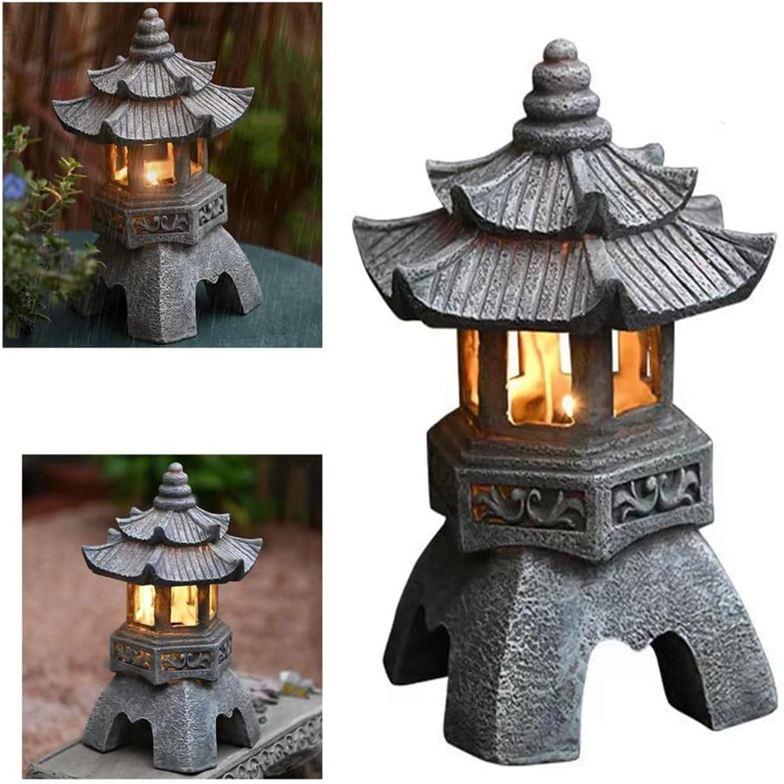 Outdoor Lighting Architectural - Pagoda Statues Outdoor Solar Powered Statue