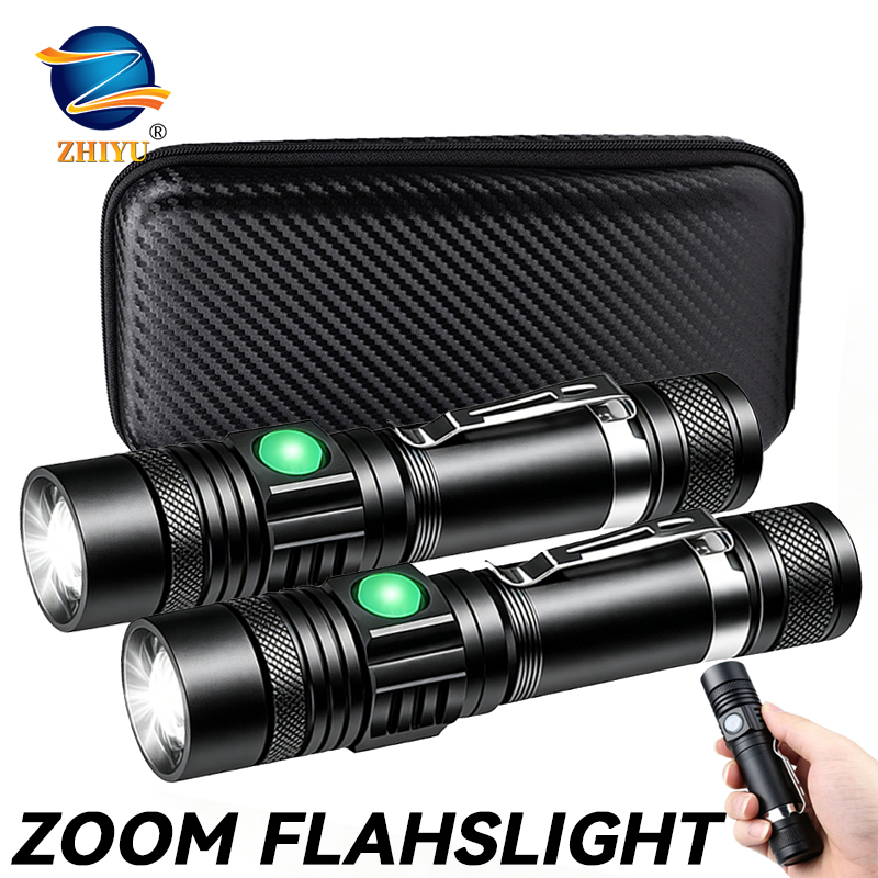 Outdoor Lighting For Home - T6 LED Rechargeable Flashlight,18650 Zoomable Torch,