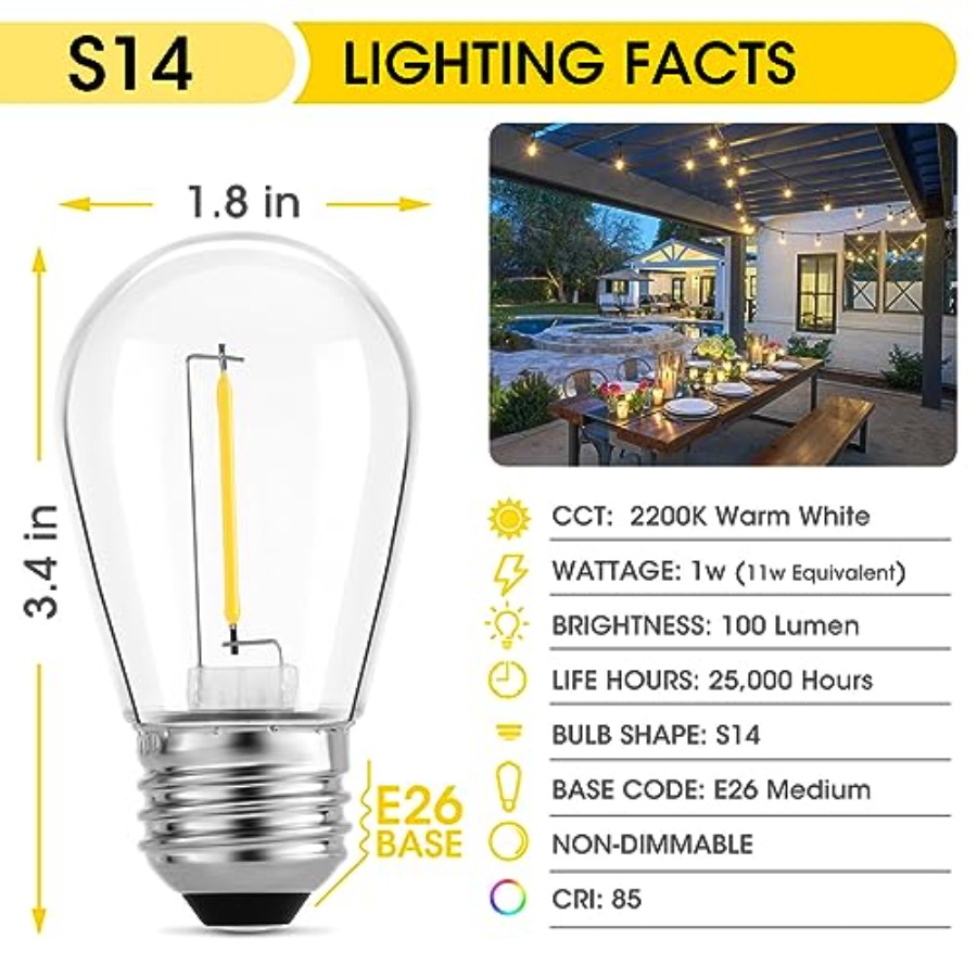 36 Pack S14 LED Bulbs for Outd - Outdoor Lighting Battery 评论和价格